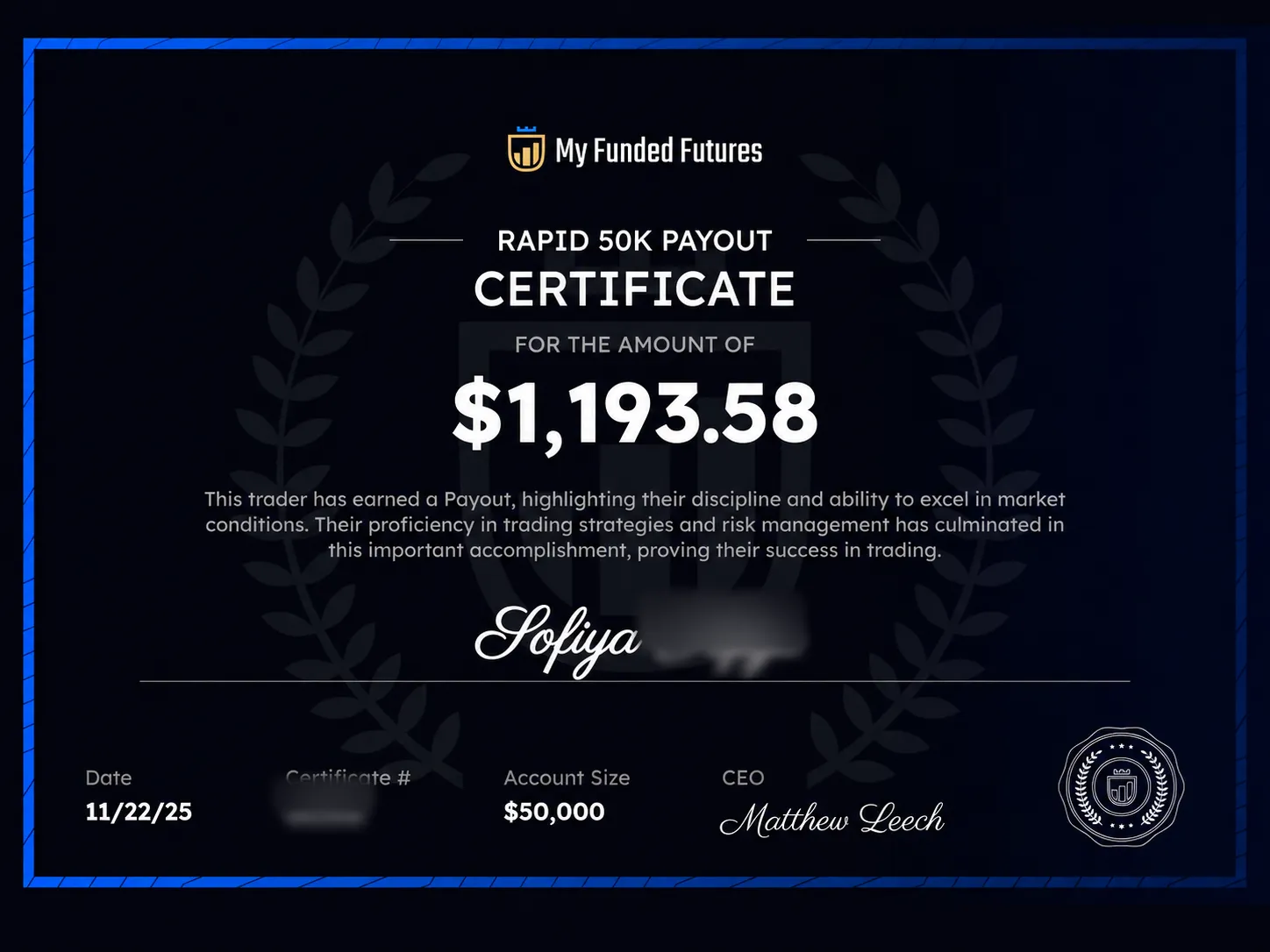 Prop firm payout certificate