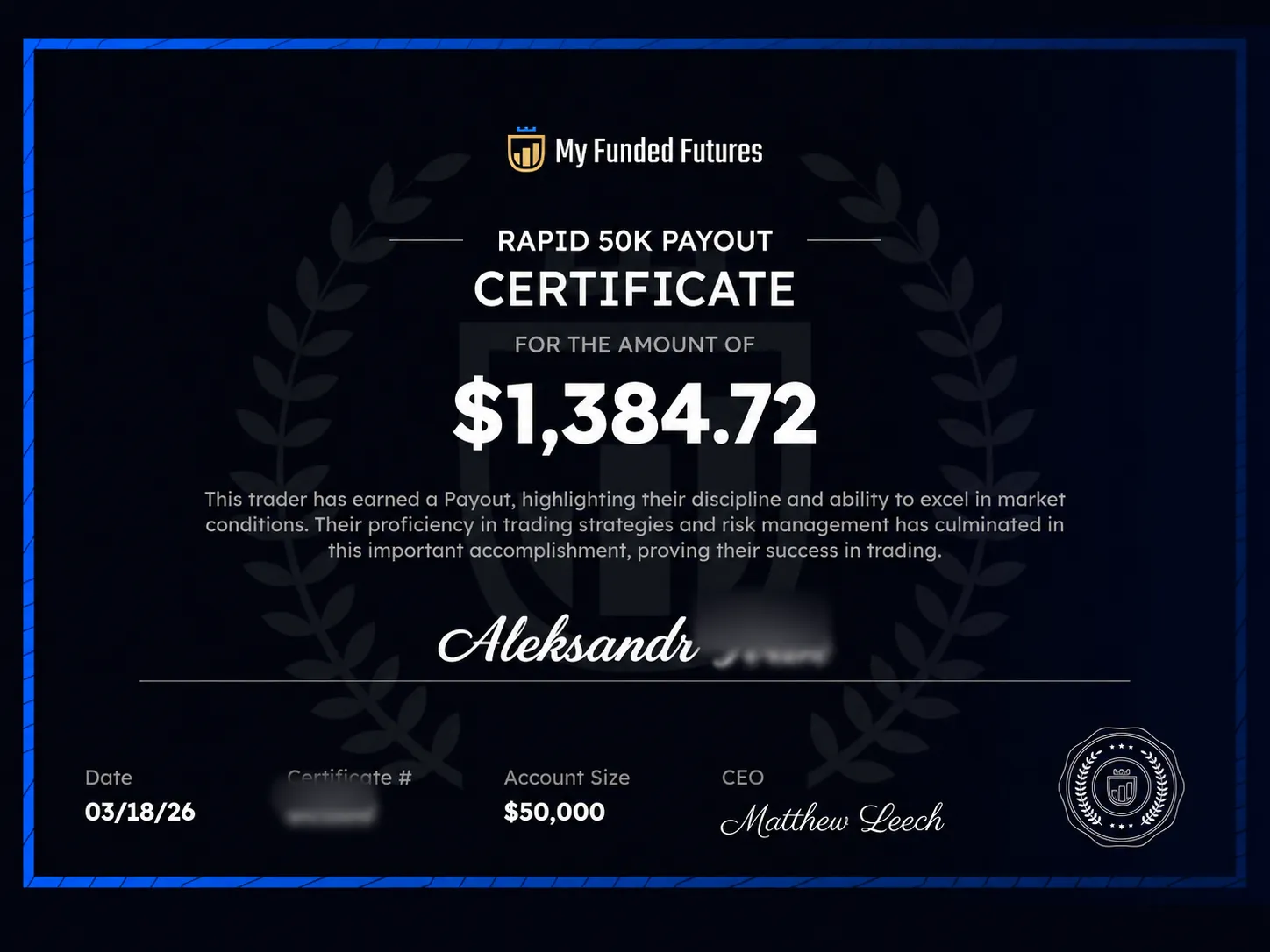 Prop firm payout certificate