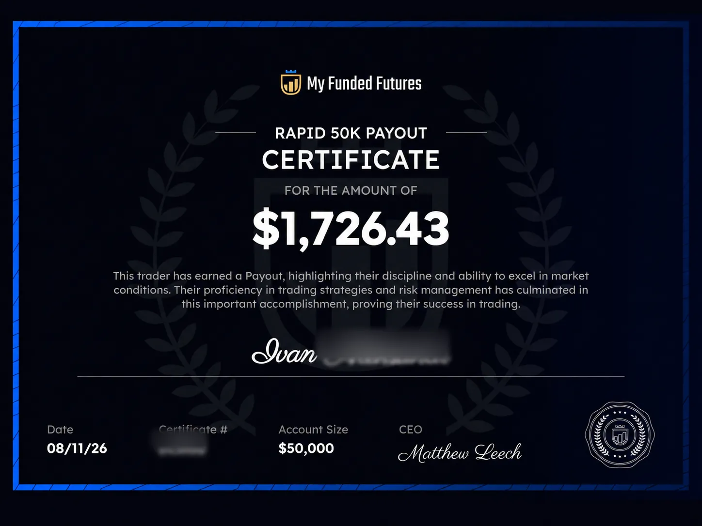 Prop firm payout certificate